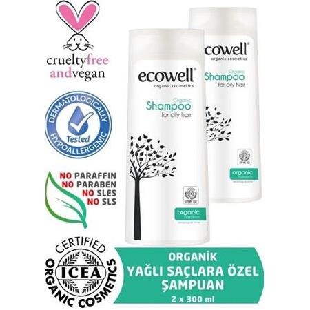 Ecowell Organik Yağlı Saçlar Şampuan 300 ml 2 Adet