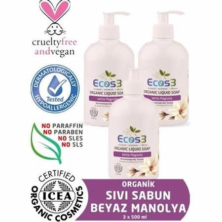 Ecos3 Organik Sıvı Sabun Beyaz Manolya 3Lü Set 500 ml x 3