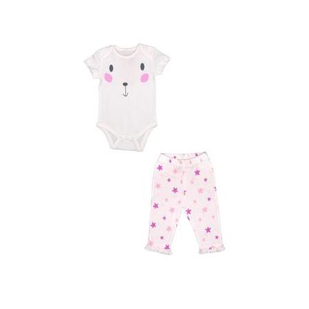 Organic Pink Star Bebek Body ve Pijama Takımı