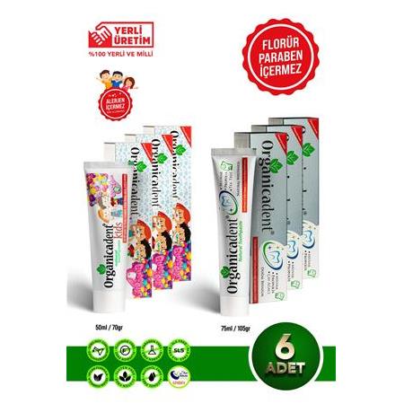 ORGANİCADENT Üçlü Koruma Doğal Diş Macunu & Doğal Çocuk Diş Macunu (6'lı Paket)